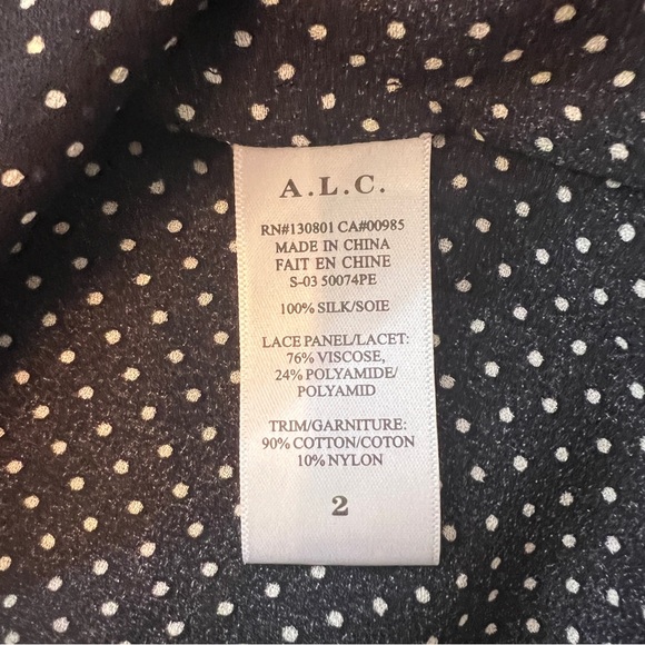 A.L.C. polka dot lace insert 100% silk black and white long sleeve blouse - Picture 6 of 6